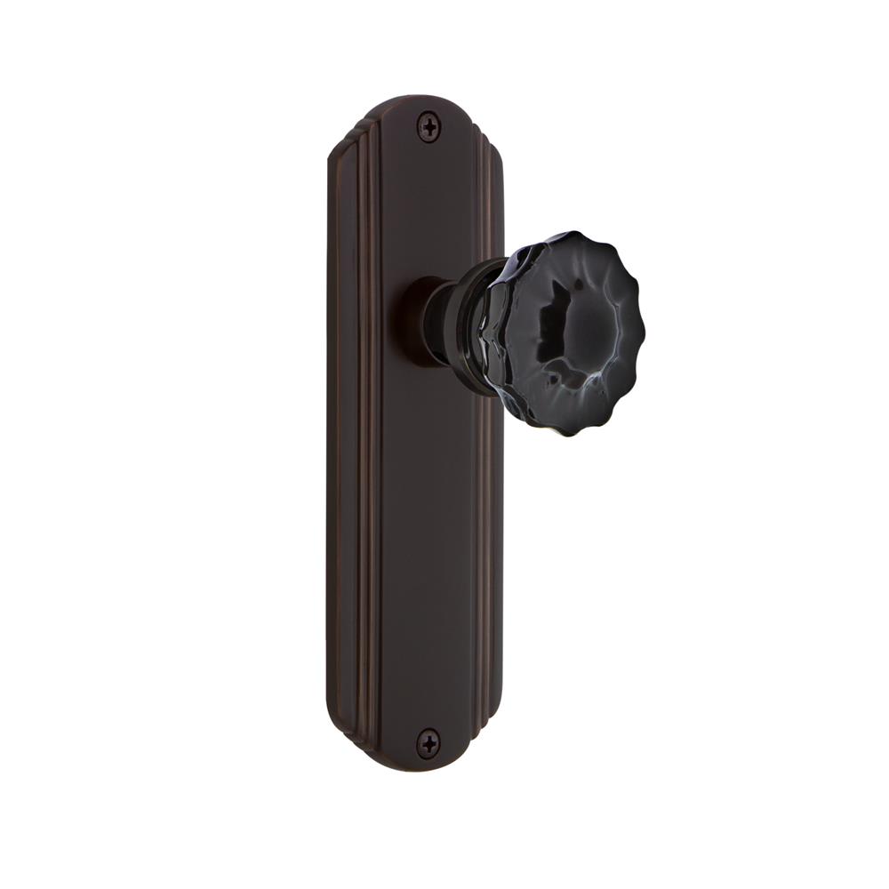 Nostalgic Warehouse DECCRB Colored Crystal Deco Plate Single Dummy Crystal Black Glass Door Knob in Timeless Bronze